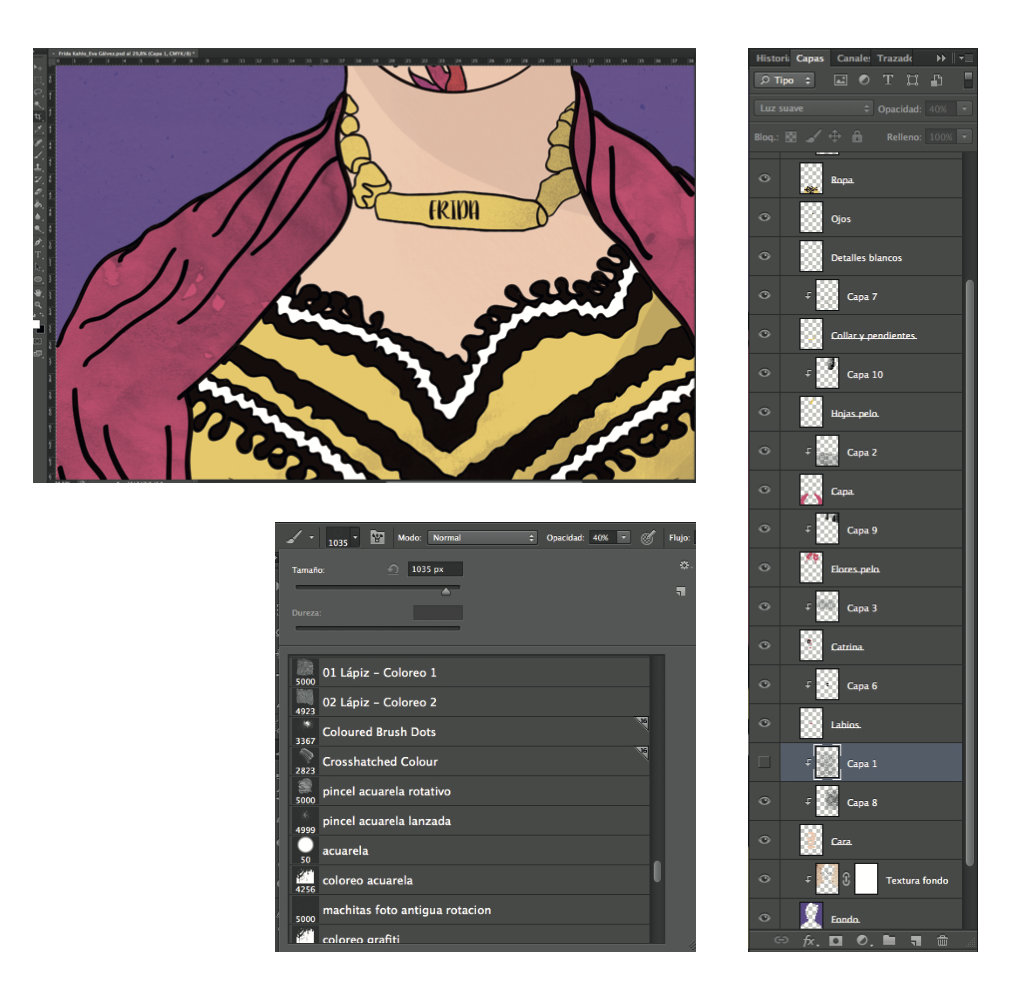 Frida Kahlo pinceles y texturas por Eva Gálvez